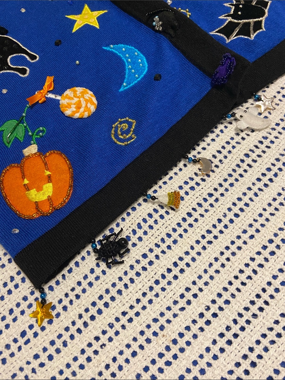 Jack B Quick Halloween Cardigan features Charms Beads patches Size Small - Picture 10 of 15